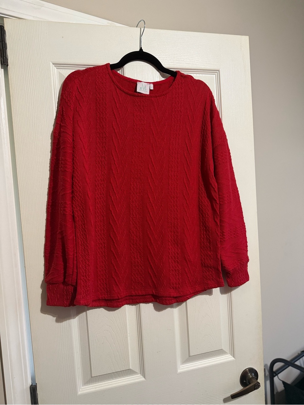 Textured Red Crewneck Sweatshirt - Casual Women's Pullover
